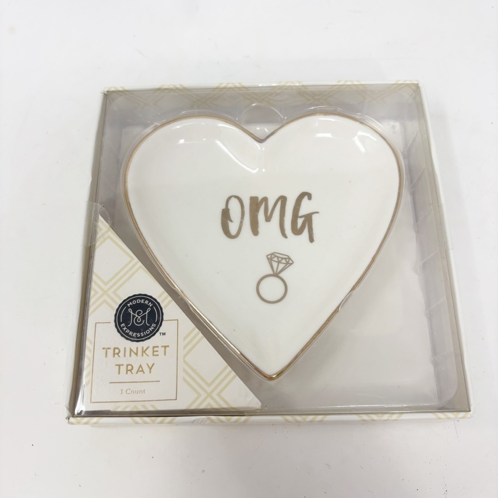 New MODERN EXPRESSIONS White Gold Trinket Tray Wedding Ring OMG Gift Favor 4.5”